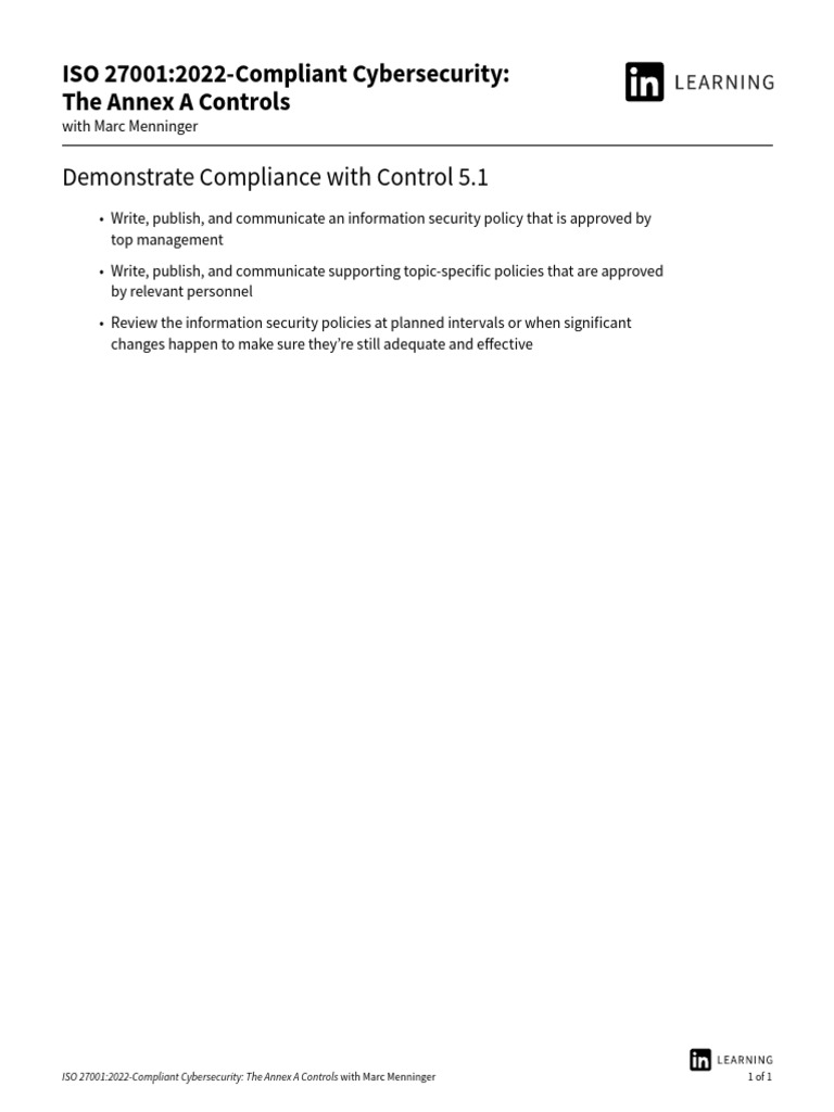 ISO 27001:2022 Annex A Controls Guide | PDF