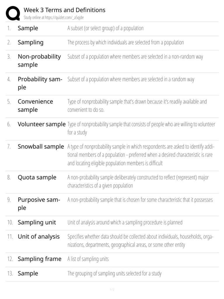 Week 3 Sampling Terms Explained | PDF
