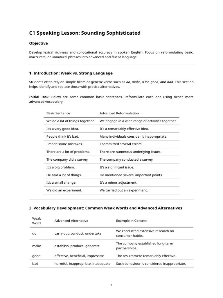Enhancing C1 Speaking Skills | PDF | Linguistics | Human Communication