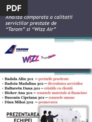 Analiza Comparativa Tarom Wizz Air