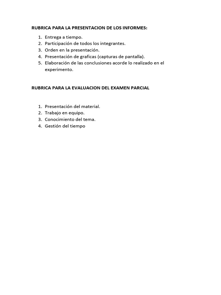 Rubrica para La Presentacion de Los Informes | PDF