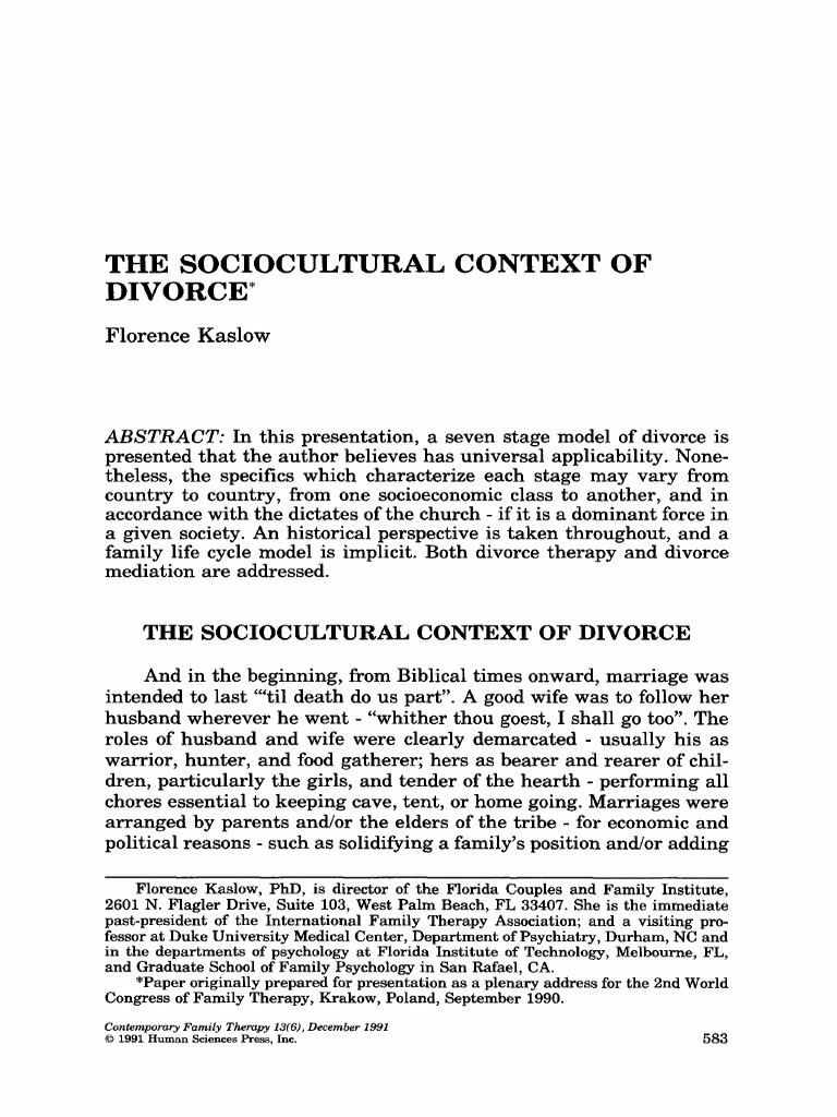 Stages of Divorce in Sociocultural Context | PDF | Divorce | Psychotherapy