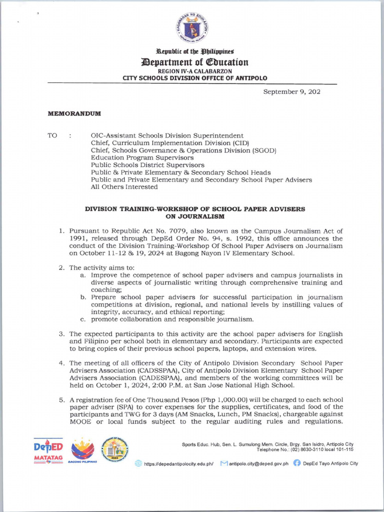 Um-585 Division Training-Workshop of School Paper Advisers On ...