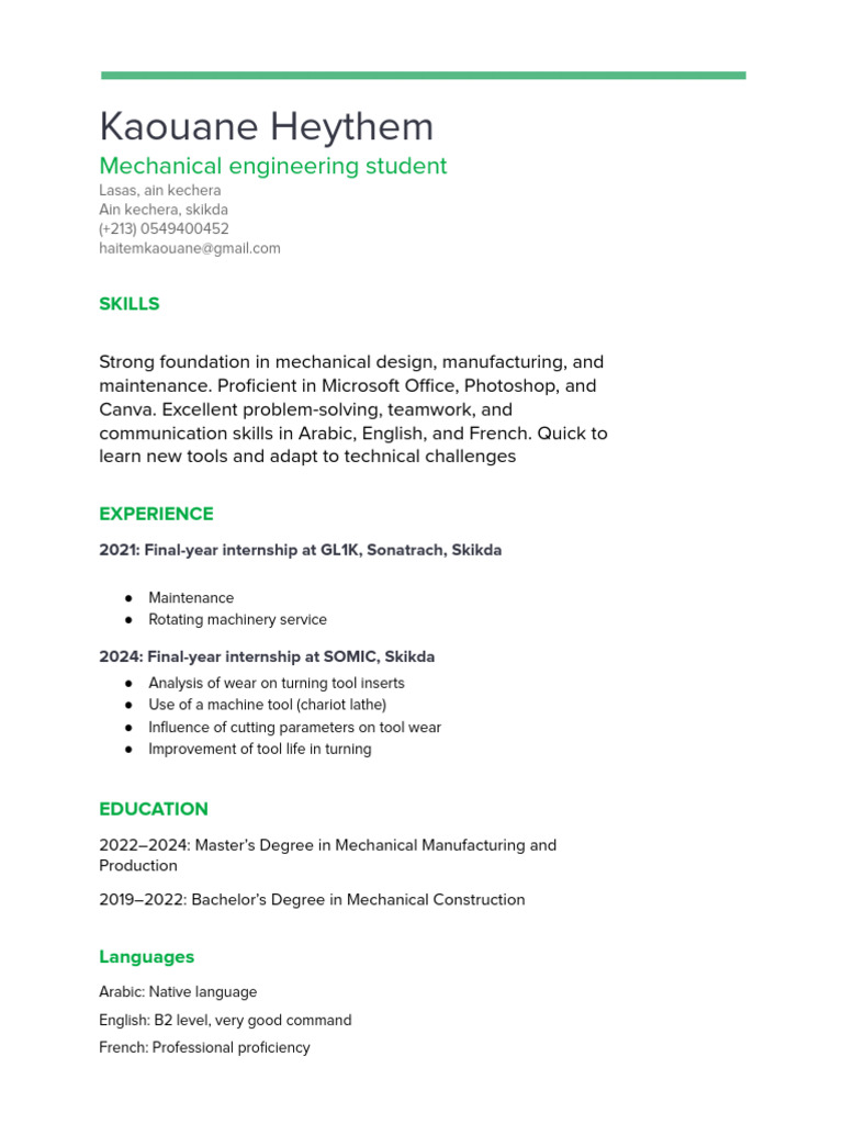 Mechanical Engineering Student Profile | PDF