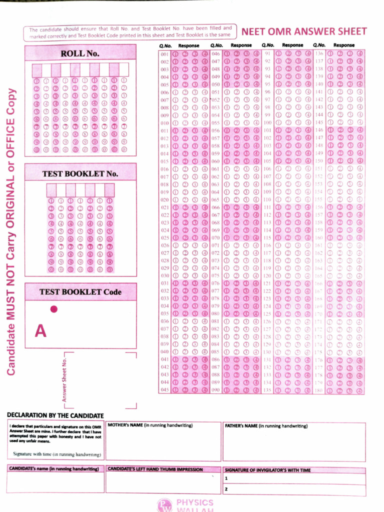 NEET OMR Answer Sheet Guidelines | PDF