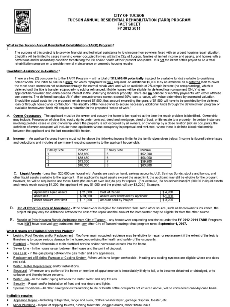Tucson TARR Program Overview 2012-2014 | PDF | Owner Occupancy | Loans