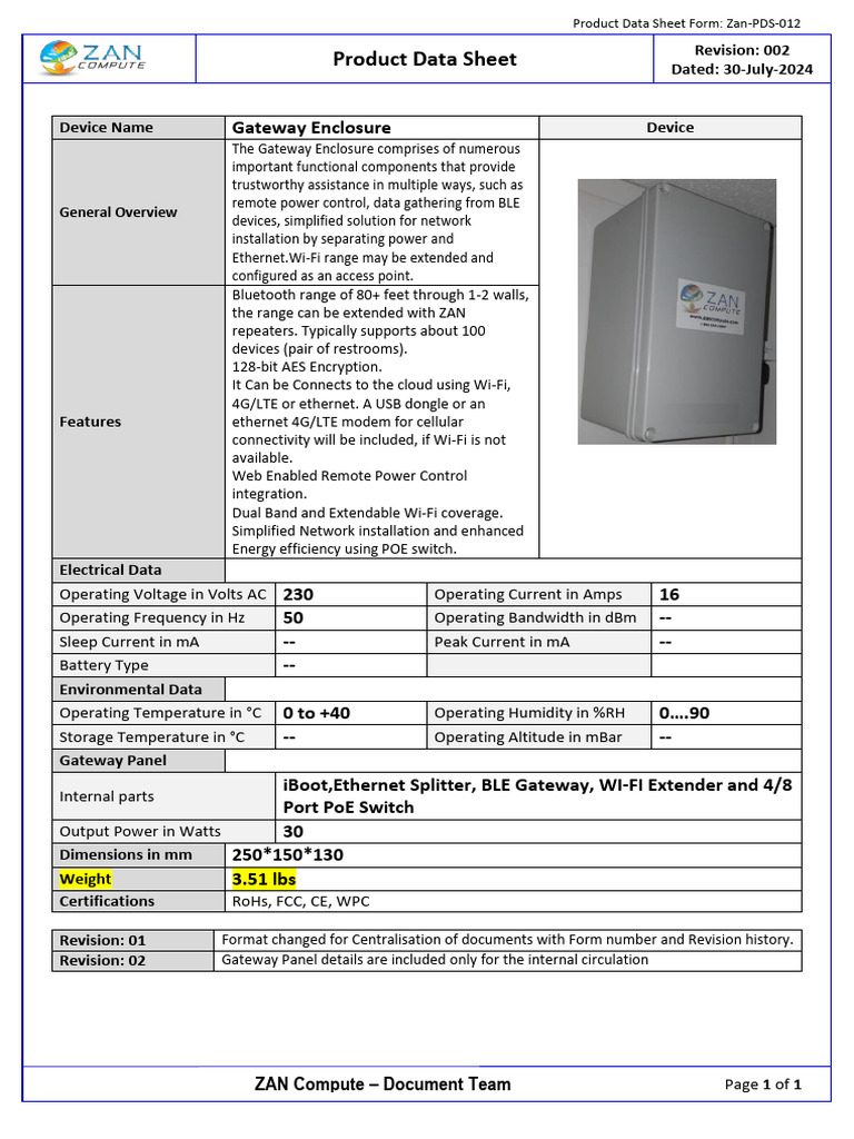 Gateway Enclosure Product Data Sheet | PDF | Wi Fi | Computer Network