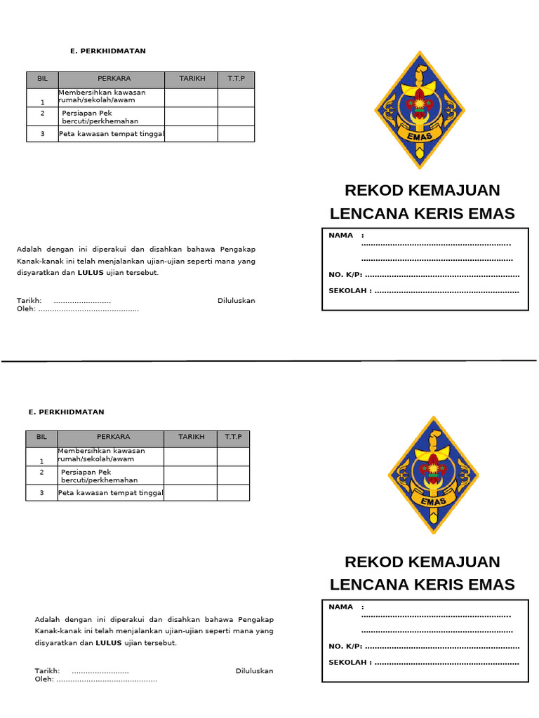 Kad Ujian Keris Emas | PDF
