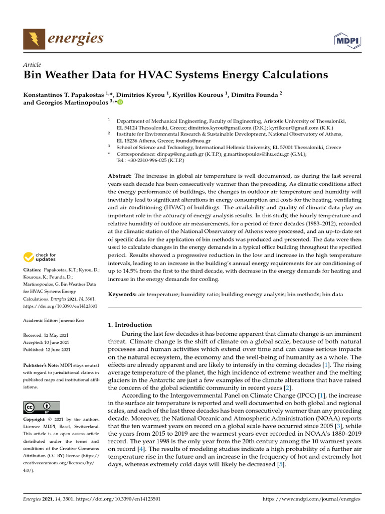 Bin Weather Data for HVAC Energy Analysis | PDF | Climate Change | Heat ...