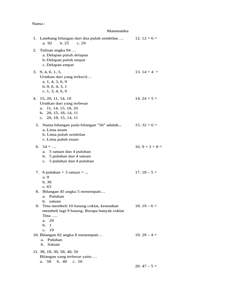 Latihan Soal Matematika Dasar | PDF