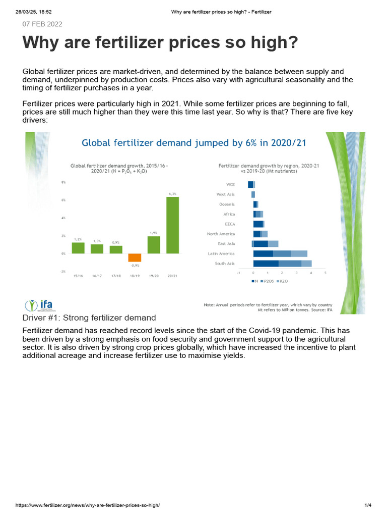 Drivers of High Fertilizer Prices | PDF | Fertilizer | Supply Chain