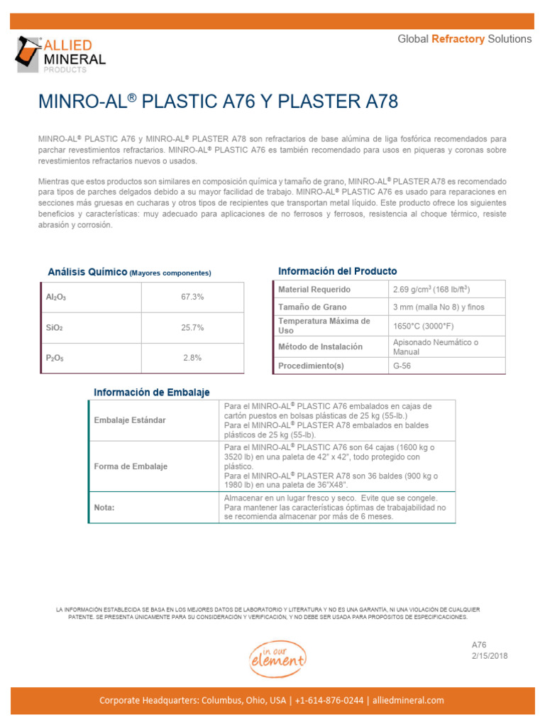 Embalaje y Uso de MINRO-AL® Refractarios | PDF | Materiales ...