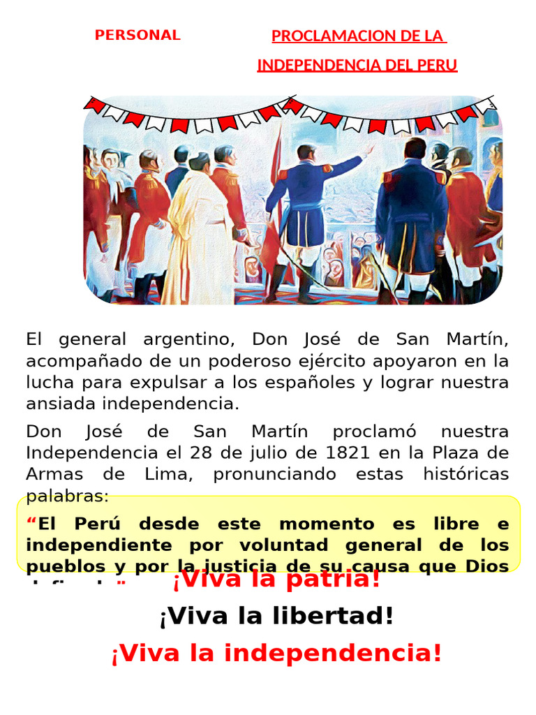 FICHA PS. Proclamacion de La Independencia | PDF | Perú | América del Sur