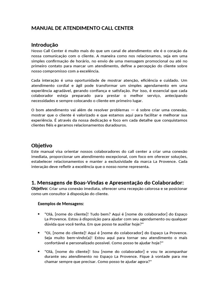 Manual de Atendimento para Call Center | PDF | Centro de atendimento
