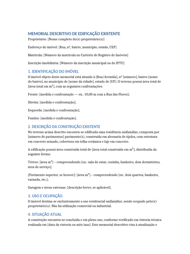 Memorial Descritivo de Edificação Residencial | PDF
