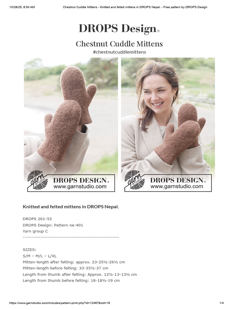 Chestnut Cuddle Mittens Pattern | PDF | Knitting | Knitting Needle