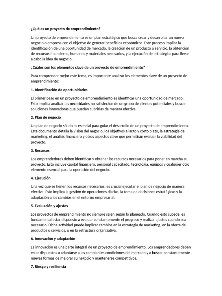 Elementos Clave de un Proyecto Emprendedor | PDF | Iniciativa ...