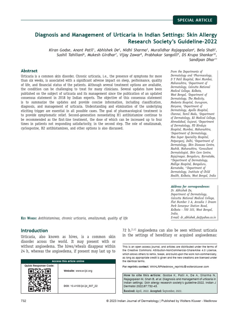 Urticaria Management Guidelines 2022 | PDF | Dermatology | Autoimmunity