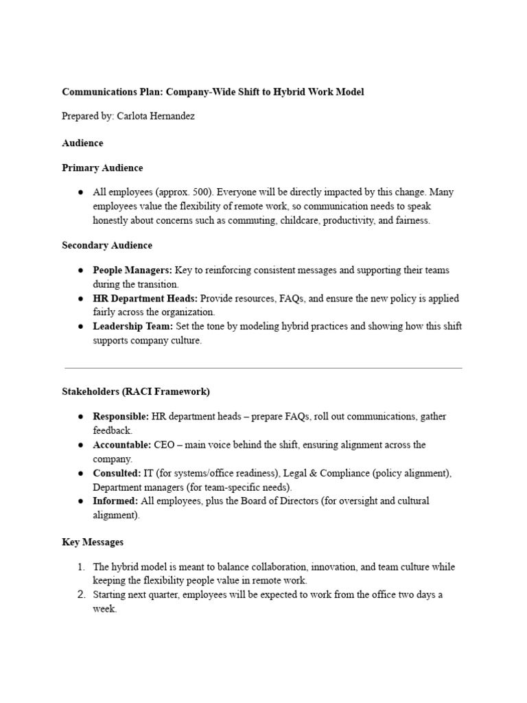 Hybrid Work Model Communications Plan | PDF | Economies | Business