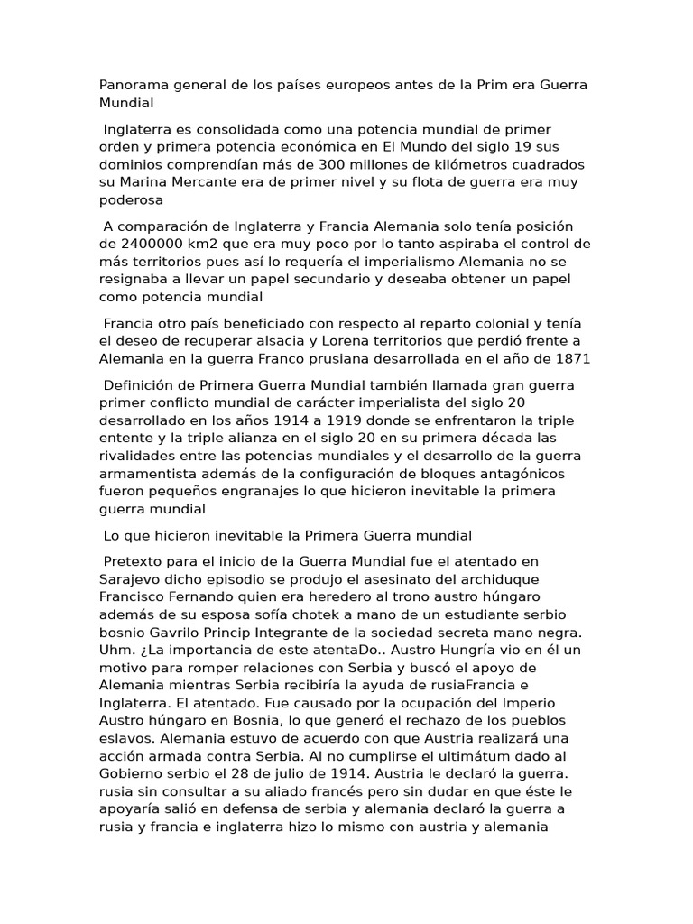 Causas y desarrollo de la Primera Guerra Mundial | PDF | Austria ...