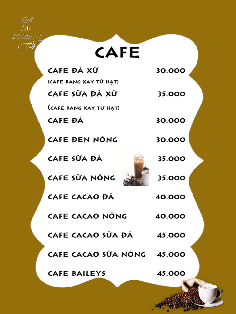 Menu Cà Phê X | PDF