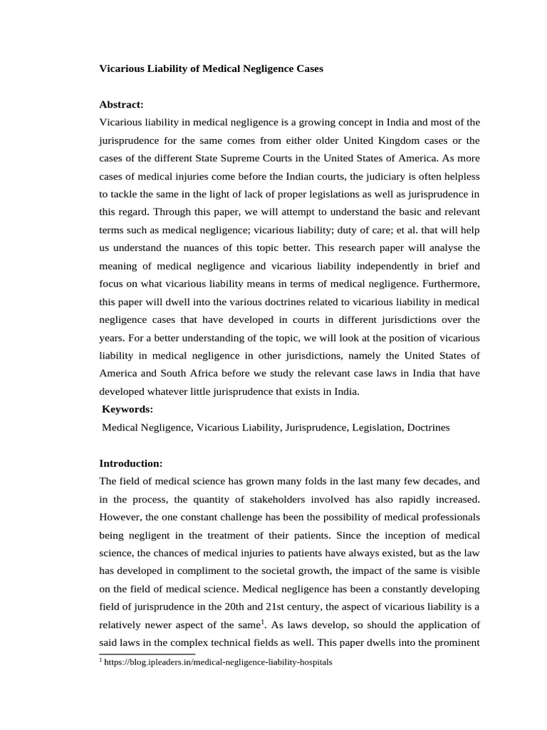 Vicarious Liability in Medical Negligence | PDF | Negligence | Legal ...
