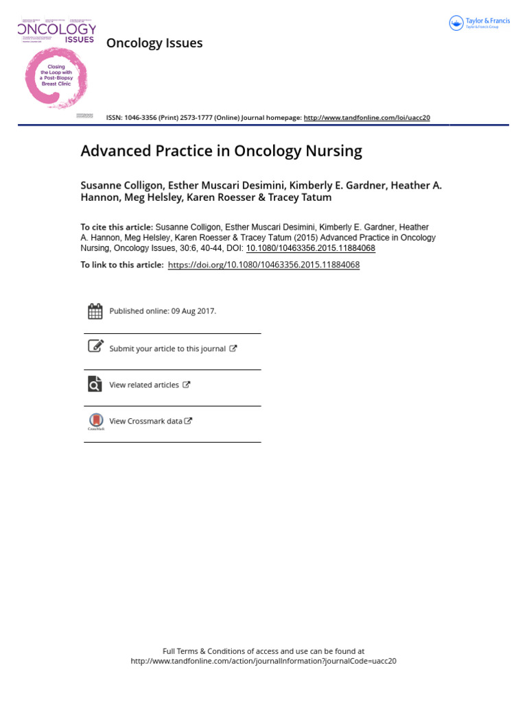 Advanced Practice in Oncology Nursing | PDF | Nursing | Nurse Practitioner