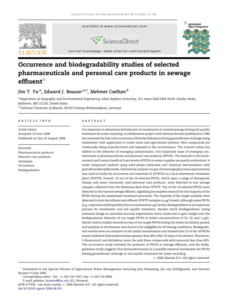 Occurrence and Biodegradability Studies of Selected Pharmaceuticals and ...