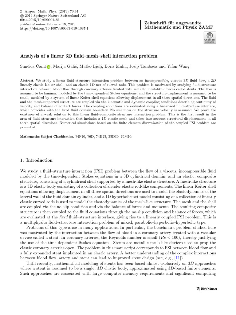 Analysis of A Linear 3D Fluid-Mesh-Shell Interaction Problem | PDF ...