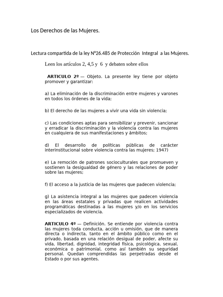 Ley de Protección Integral a las Mujeres | PDF | La violencia contra ...