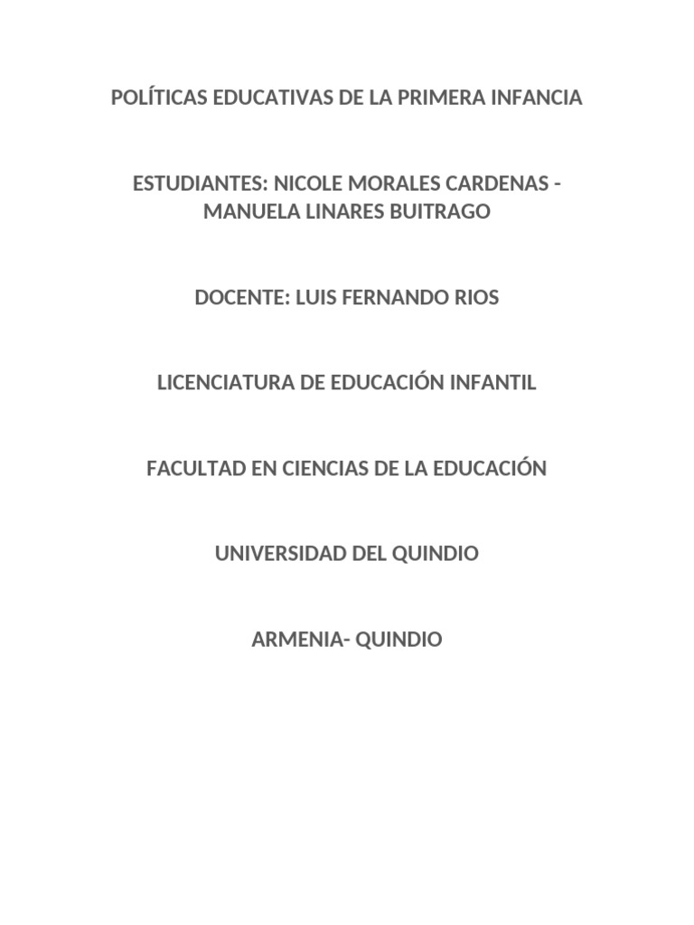 Políticas Educativas en Primera Infancia | PDF | Educación de la ...