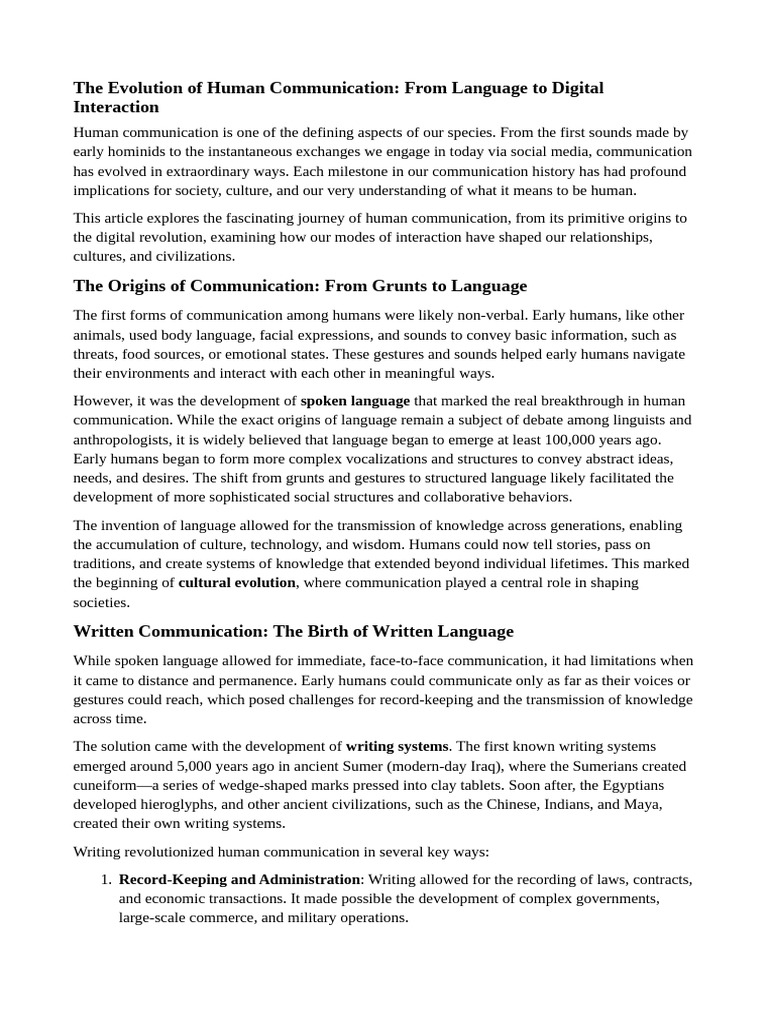 Evolution of Human Communication | PDF | Communication | Writing