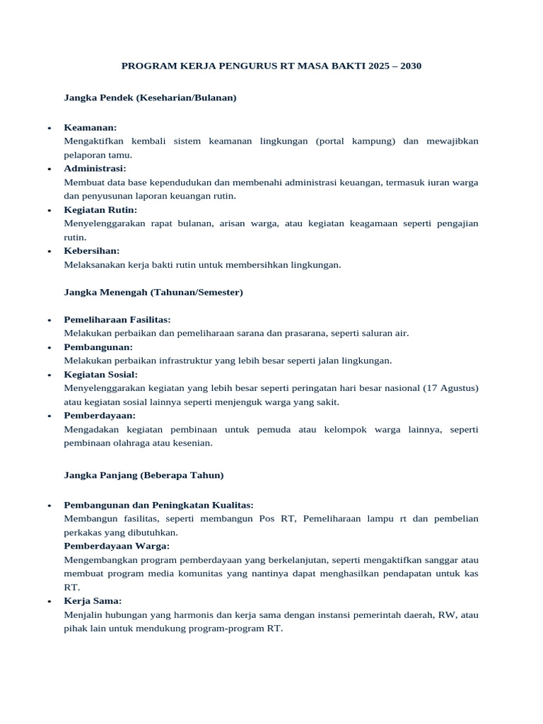 Program Kerja RT 2025-2030: Rencana dan Kegiatan | PDF