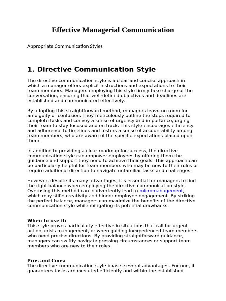 Managerial Communication Styles Explained | PDF | Mentorship ...