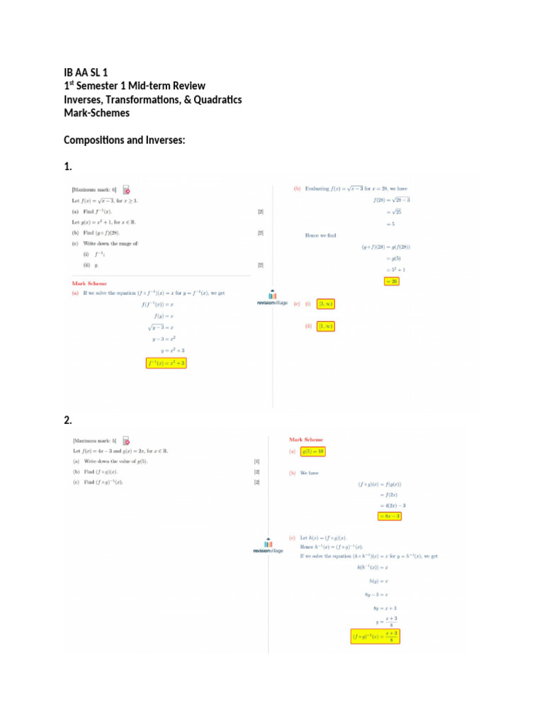 Semester 1 Midterm Review 1 Key | PDF
