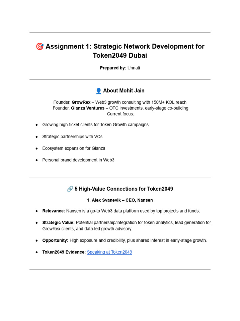 Assignment 1 - Strategic Network Development For Token2049 Dubai | PDF |  Venture Capital | Corporate Finance