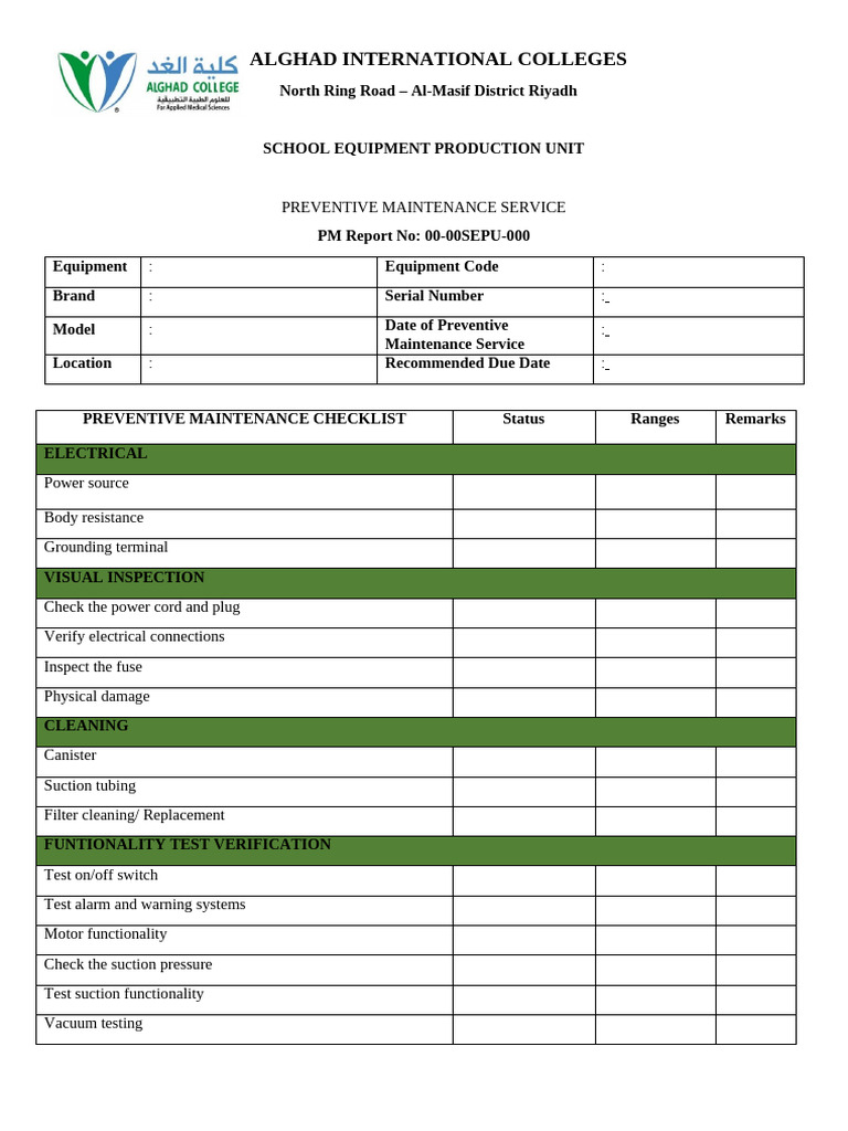 Preventive Maintenance Report for School Equipment | PDF