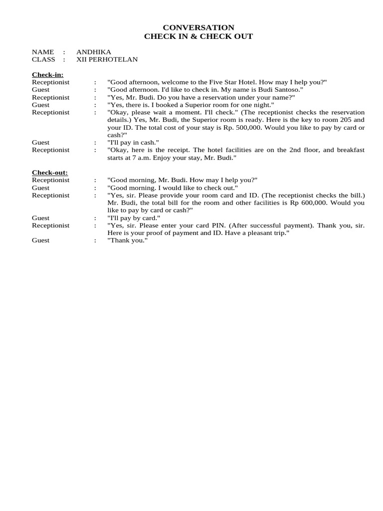 Hotel Check-In and Check-Out Process | PDF