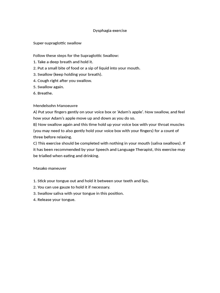 Dysphagia Swallowing Exercises Guide | PDF
