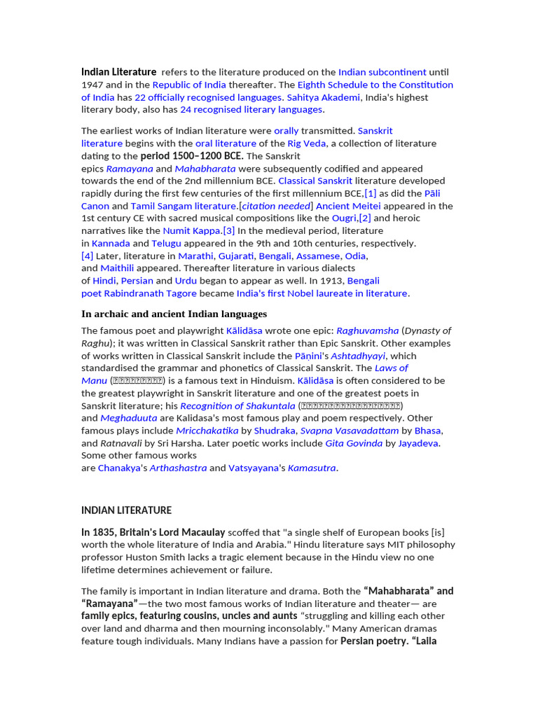 Overview of Indian Literature History | PDF | Indian Literature