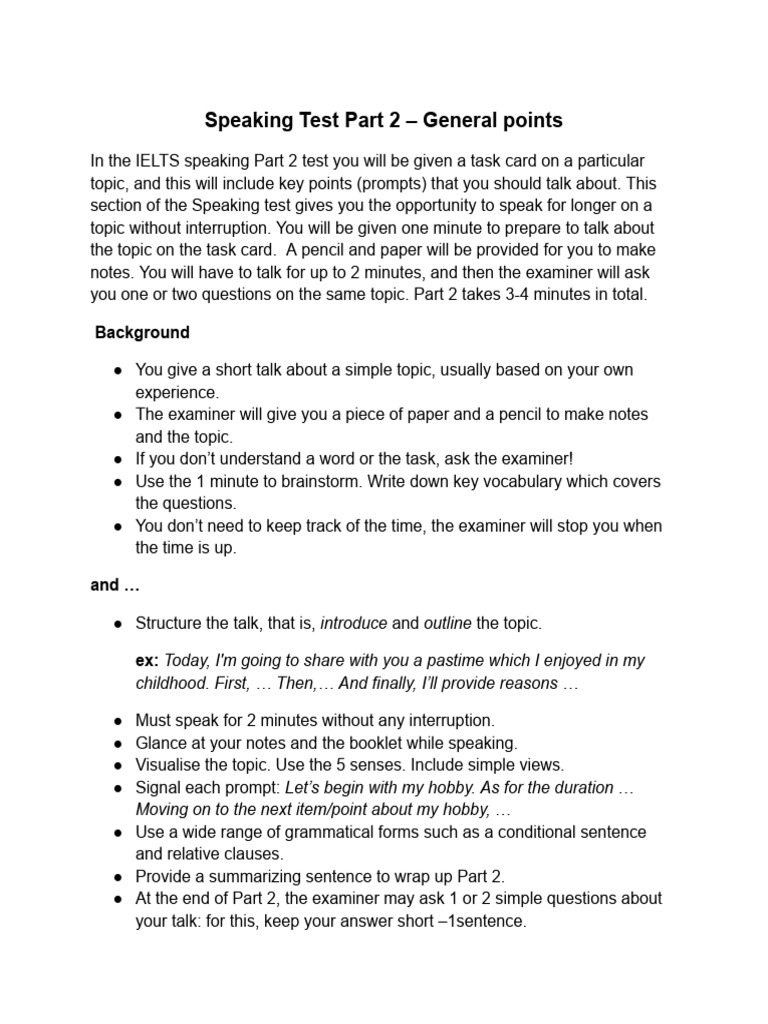 IELTS Speaking Test Part 2 Guide | PDF
