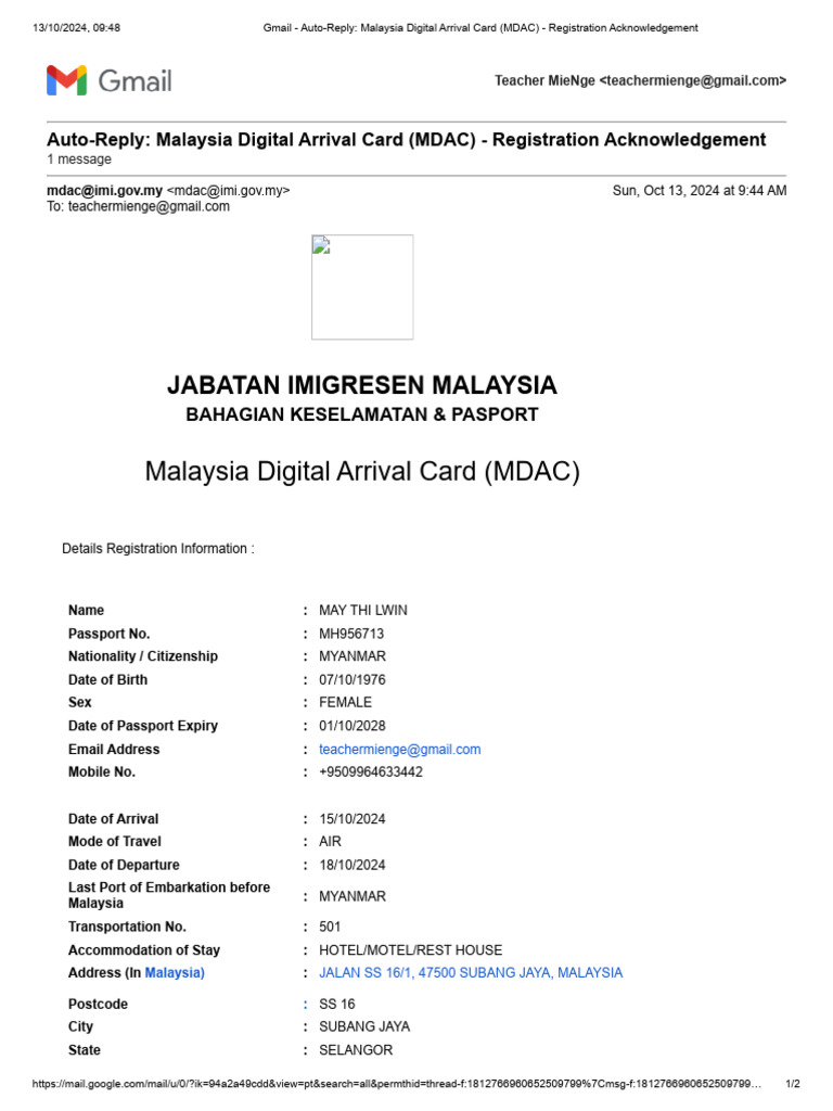 MDAC Registration Acknowledgement | PDF | Government And Personhood ...