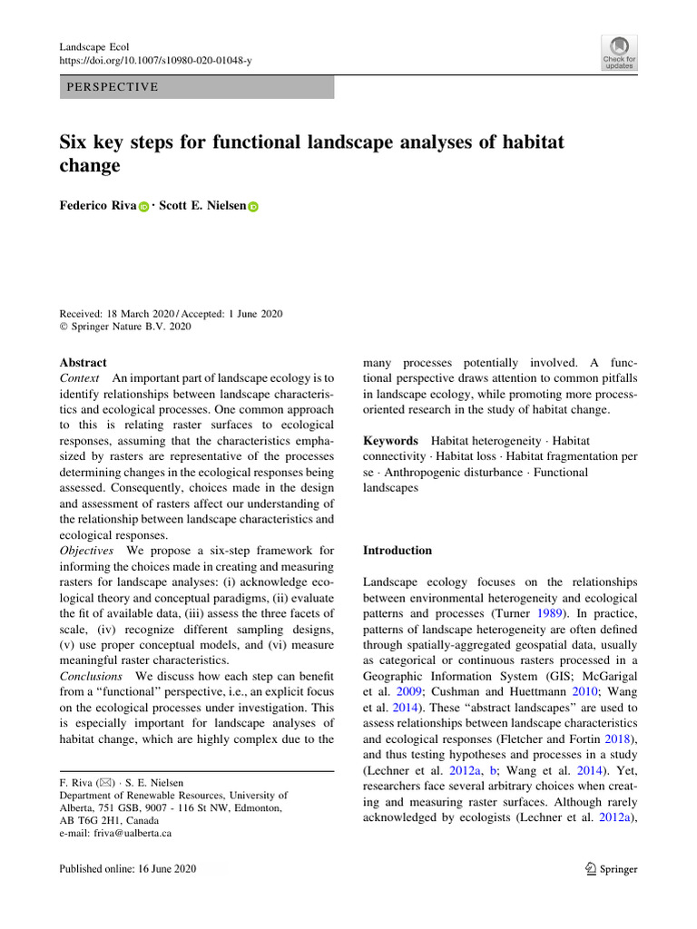 Six Key Steps For Functional Landscape Analyses of Habitat Change | PDF ...