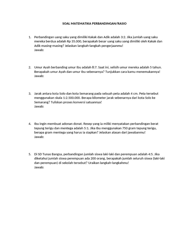 Soal Matematika Perbandingan dan Rasio | PDF