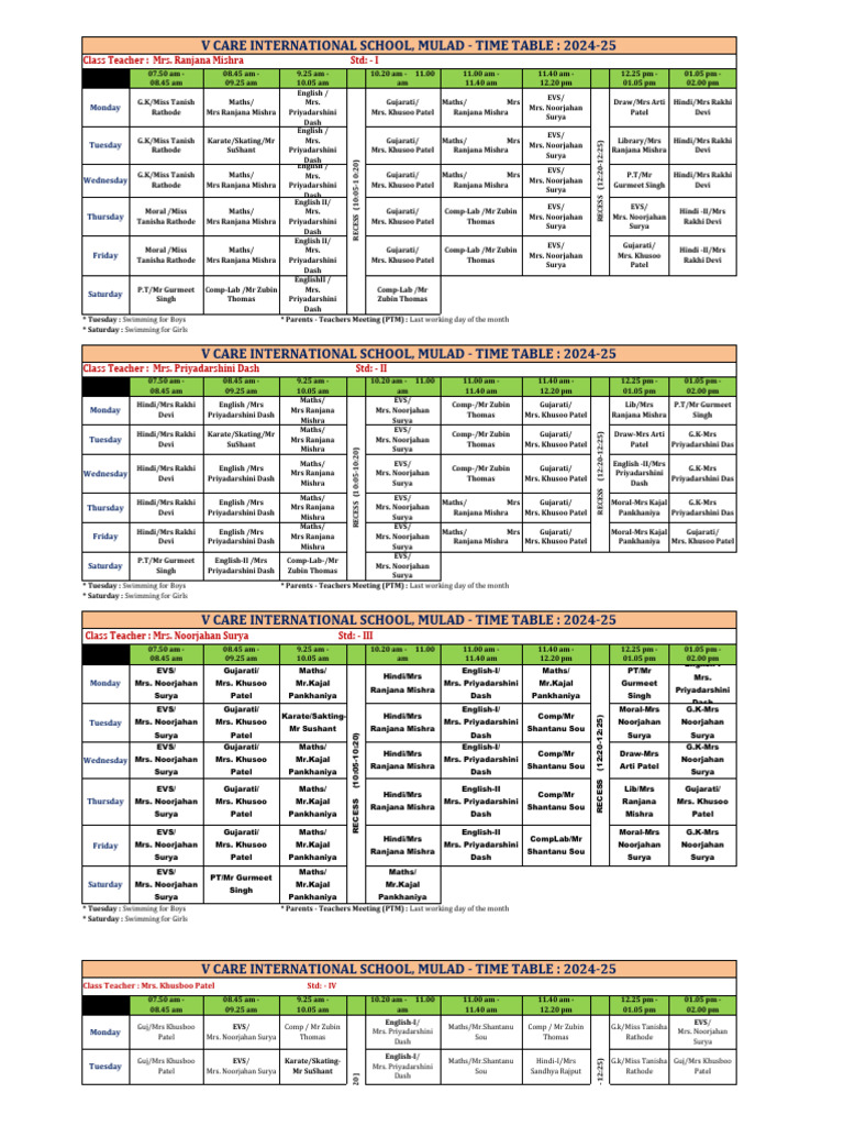 V Care International School Timetable | PDF