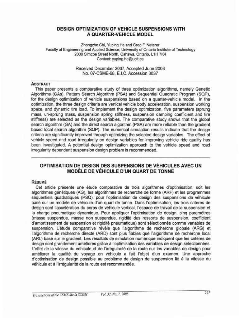 Design Optimization of Vehicle Suspensions With A Quarter-Vehicle Model ...