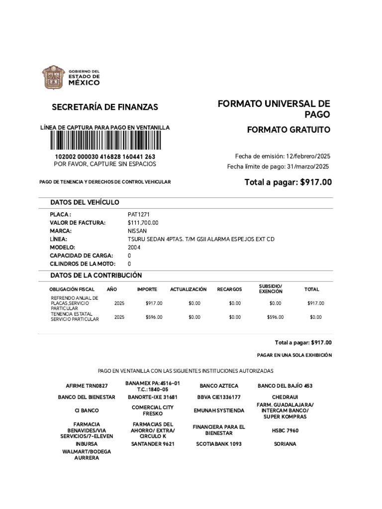 Pago Tenencia Vehicular 2025: Instrucciones | PDF | Bancos | Finanzas ...