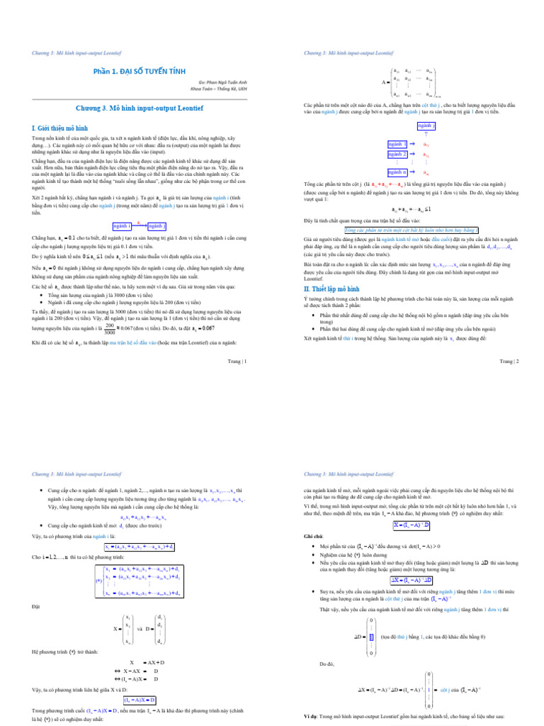 Phần 1. Đại Số Tuyến Tính: Chương 3. Mô hình input-output Leontief | PDF