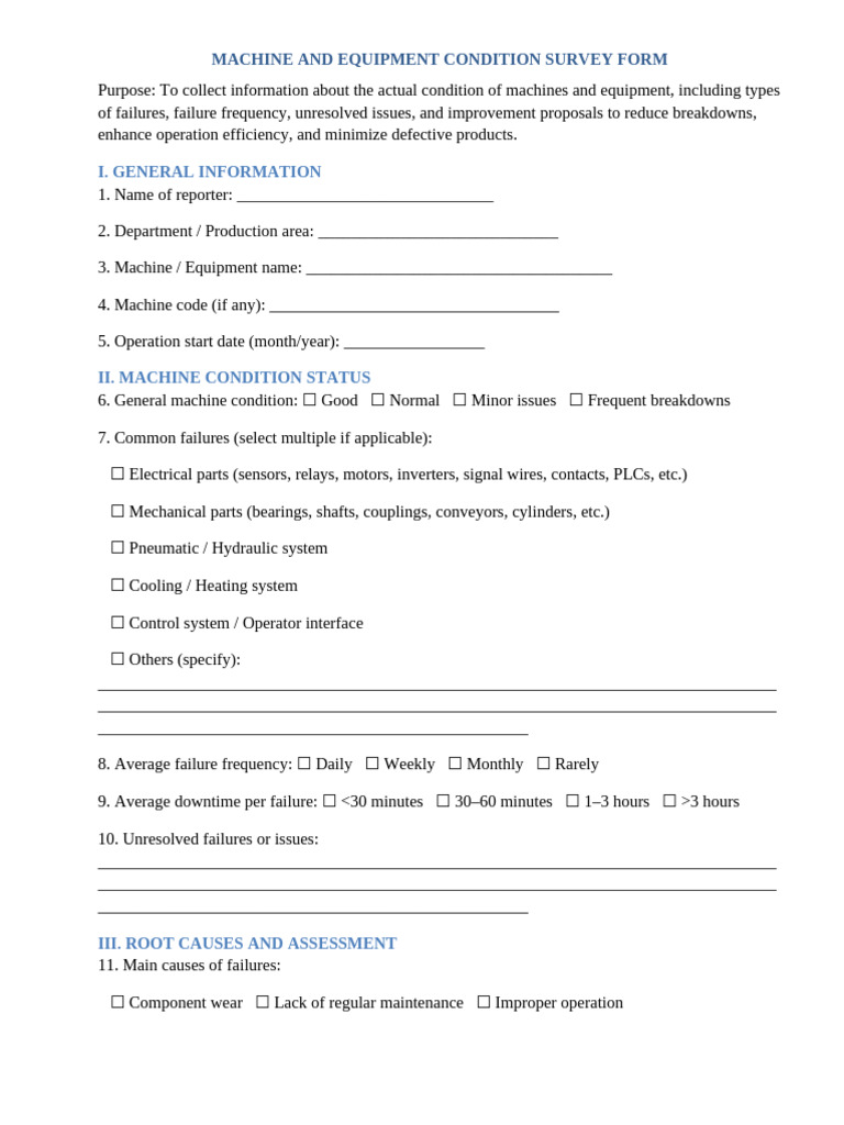 Machine Condition Survey Form | PDF | Machines | Programmable Logic ...