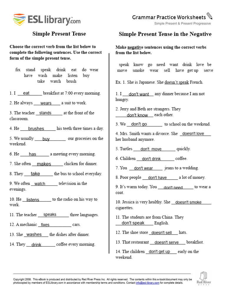 Simple Present Tense Practice Worksheets | PDF | Grammar | Linguistics